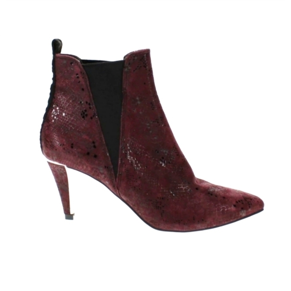 DKNY New Alani Booties Garnet Red Leather Slip On Snake Print Heel Size 7.5 - Picture 3 of 16